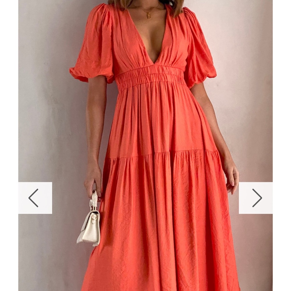 Coral/Melon Midi Dress